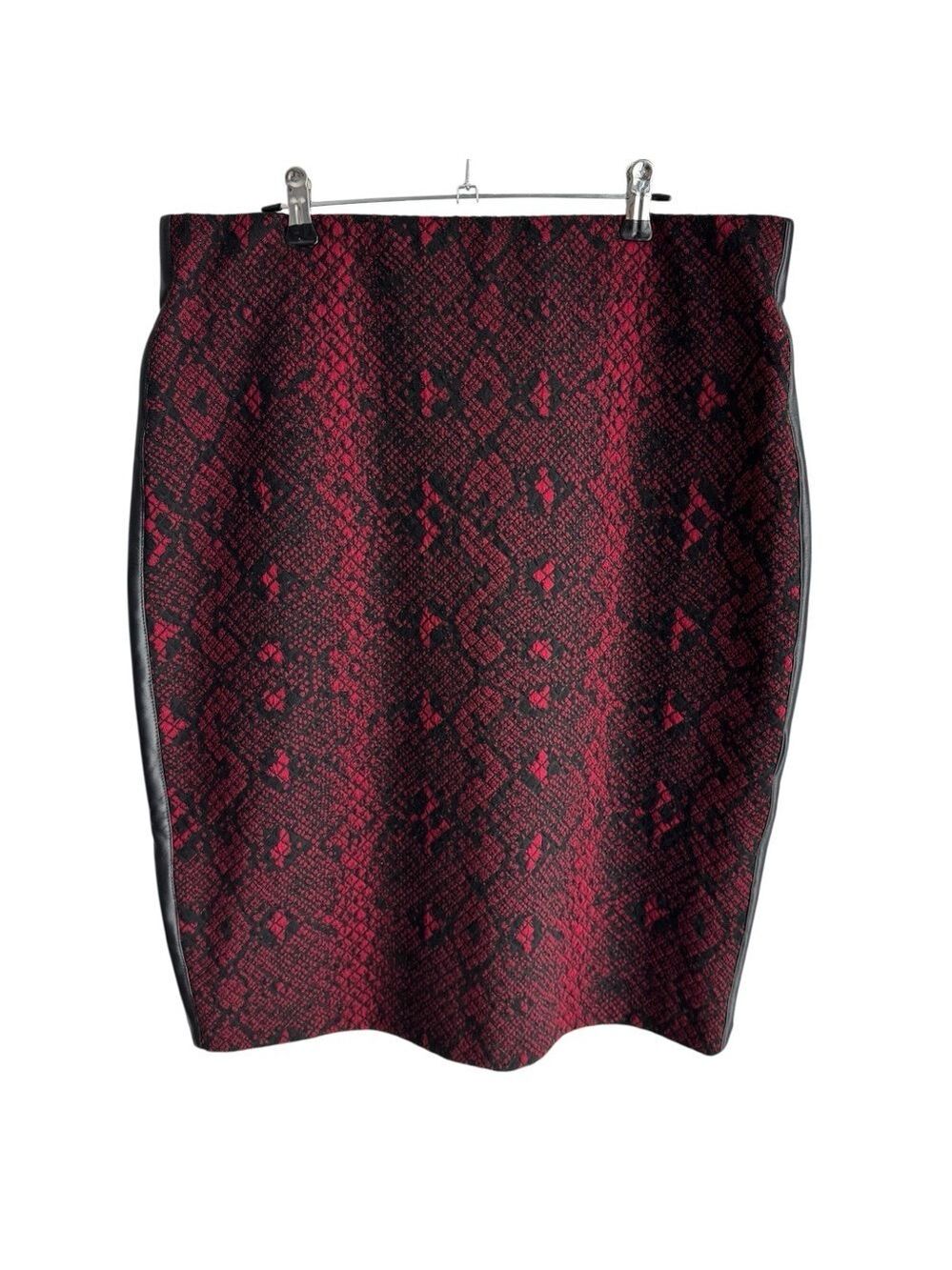 Joseph Ribkoff Red Black Snake Print Pencil Skirt Sz 14 Stretch Power Sexy VGUC